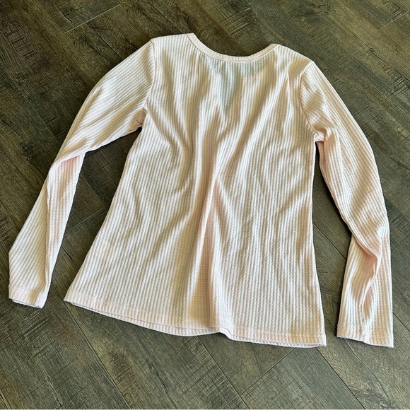 Waffle Knit Thermal Long Sleeved Top Basic Layering Vneck - Picture 2 of 4